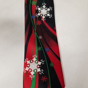 Multicolor Snowflakes on Red Black Wavy Background Neck Tie Christmas Holiday